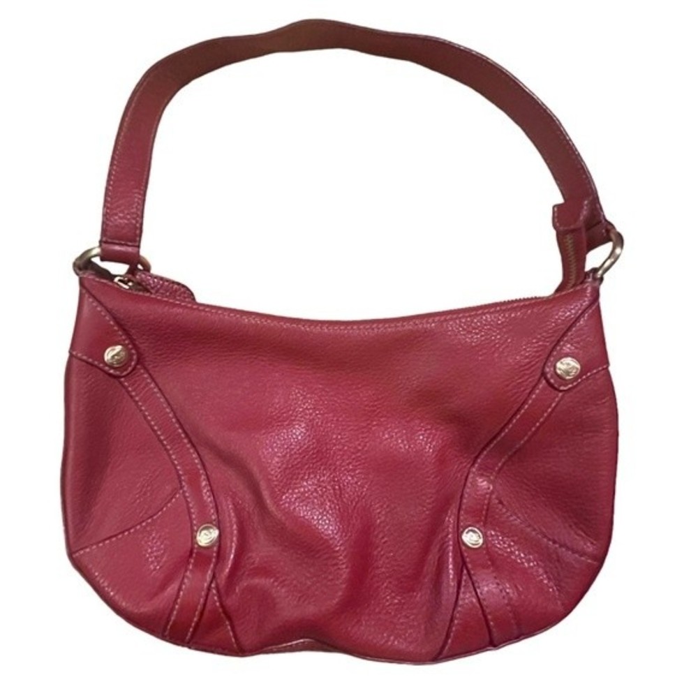 Jones New York Red Pebbled Leather w/ Gold Studs Shoulder Bag Purse Handbag